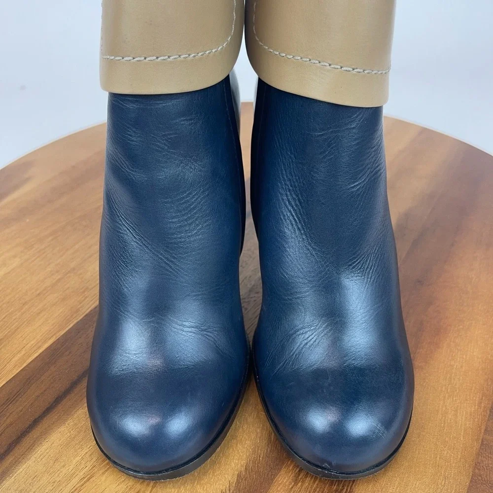 Womens‎ Jil Sander Blue Brown Leather Heeled Ankle Booties Boots Size 35 US 5 M